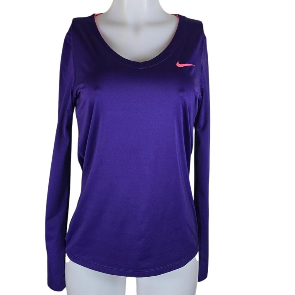 Nike Pro V-Neck Purple Orange Long Sleeve Lightweight Athletic Women's Top L